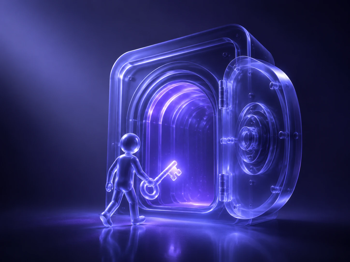 Key holder approaching a secure digital vault