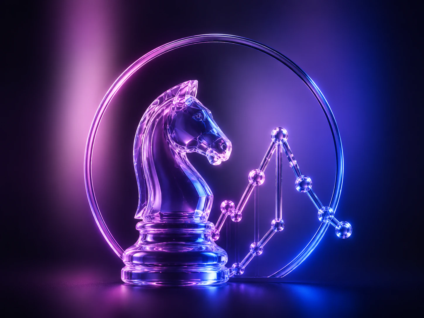 Chess knight and market graph representing crypto risk strategy