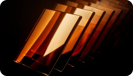 Layered orange glass forms